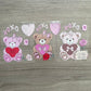 3 Valentines Day Bears side by side, with xoxo, heart balloons and roses for decoration